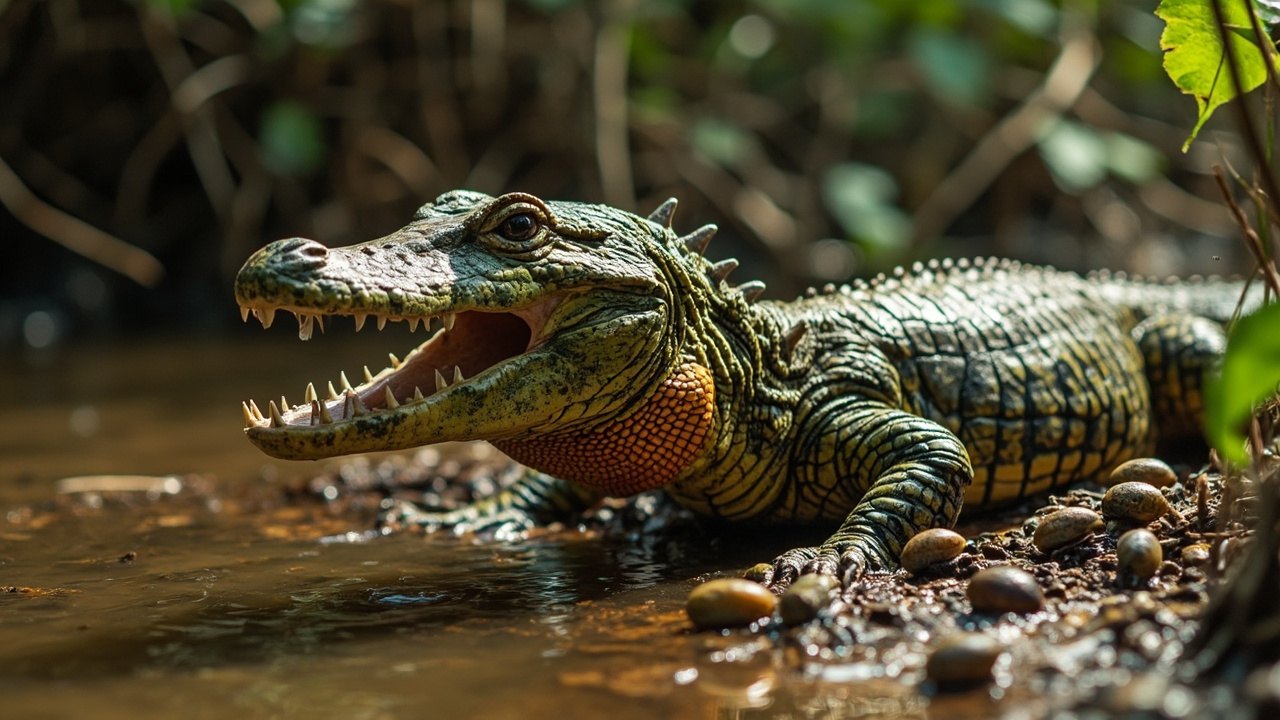 caiman lizard crushing snail shells