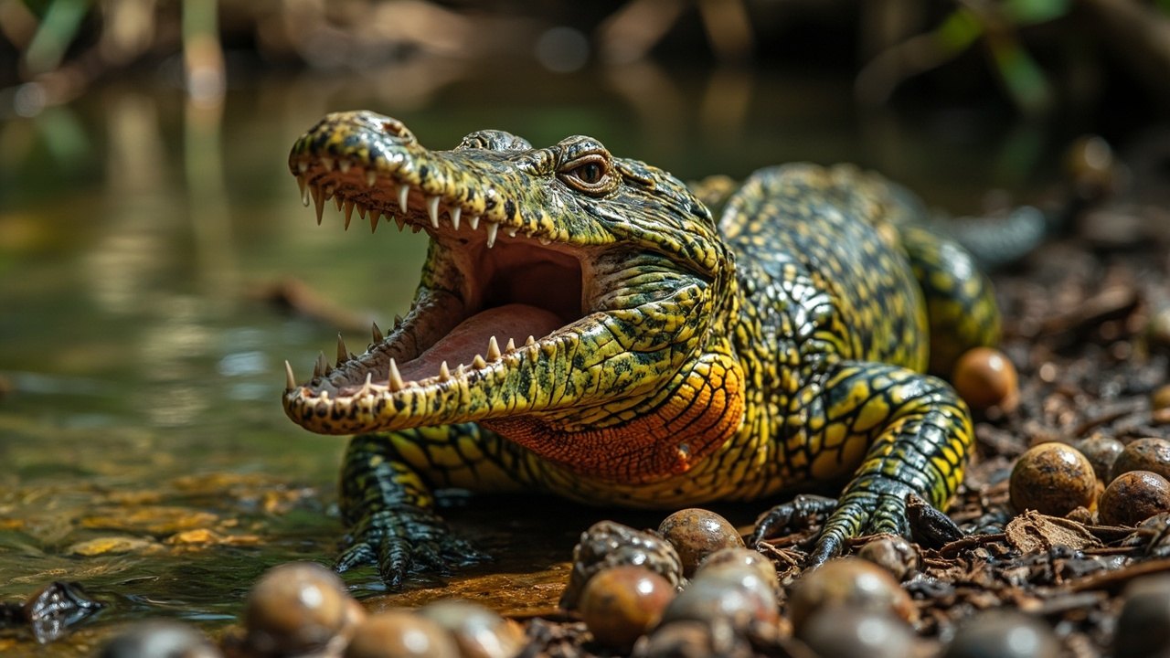 caiman lizard feeding on snail prey