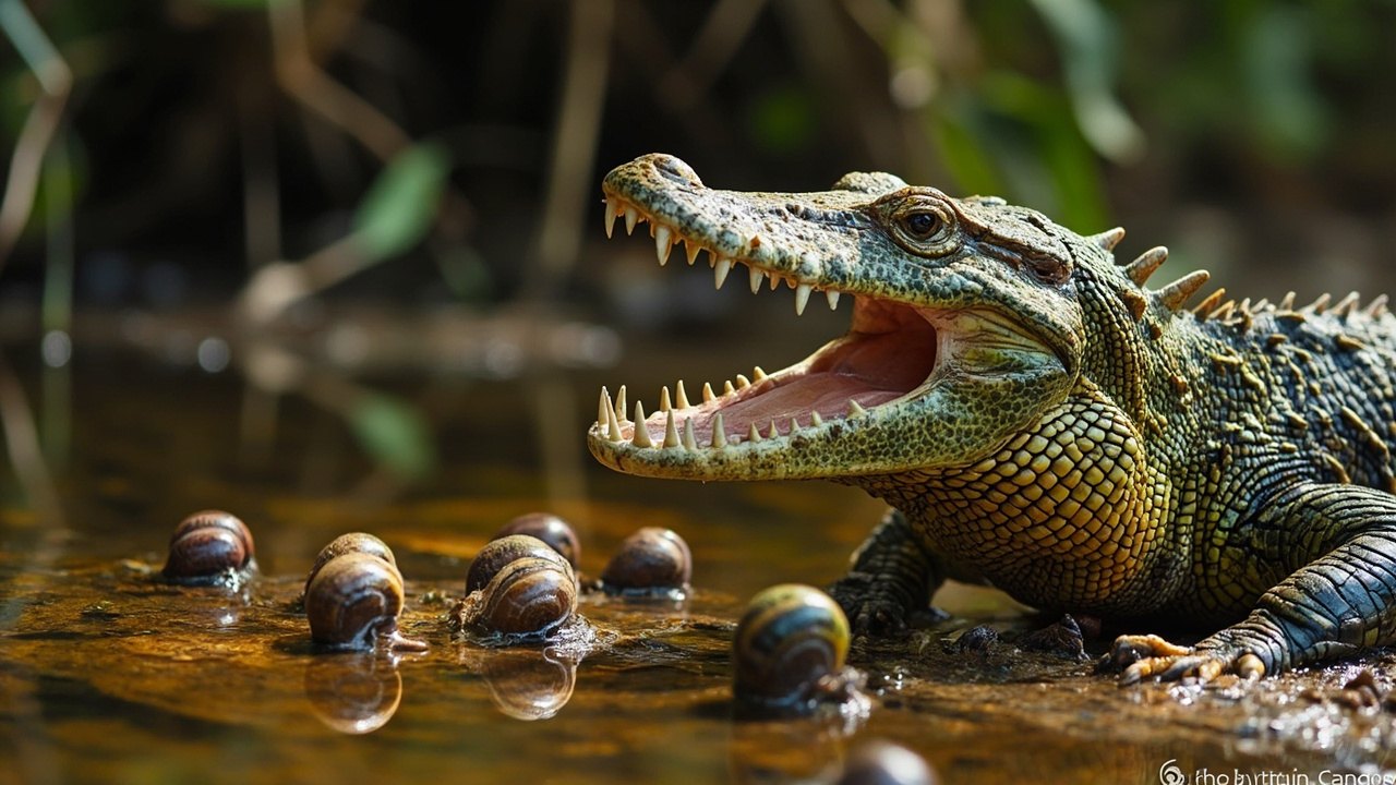 caiman lizard in its Amazonian aquatic habitat