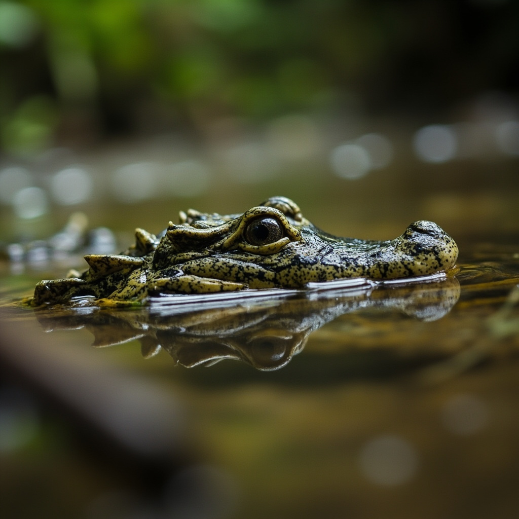 New Guinea Crocodiles Island Rivers 7 New Guinea freshwater crocodile in a vegetated freshwater wetland