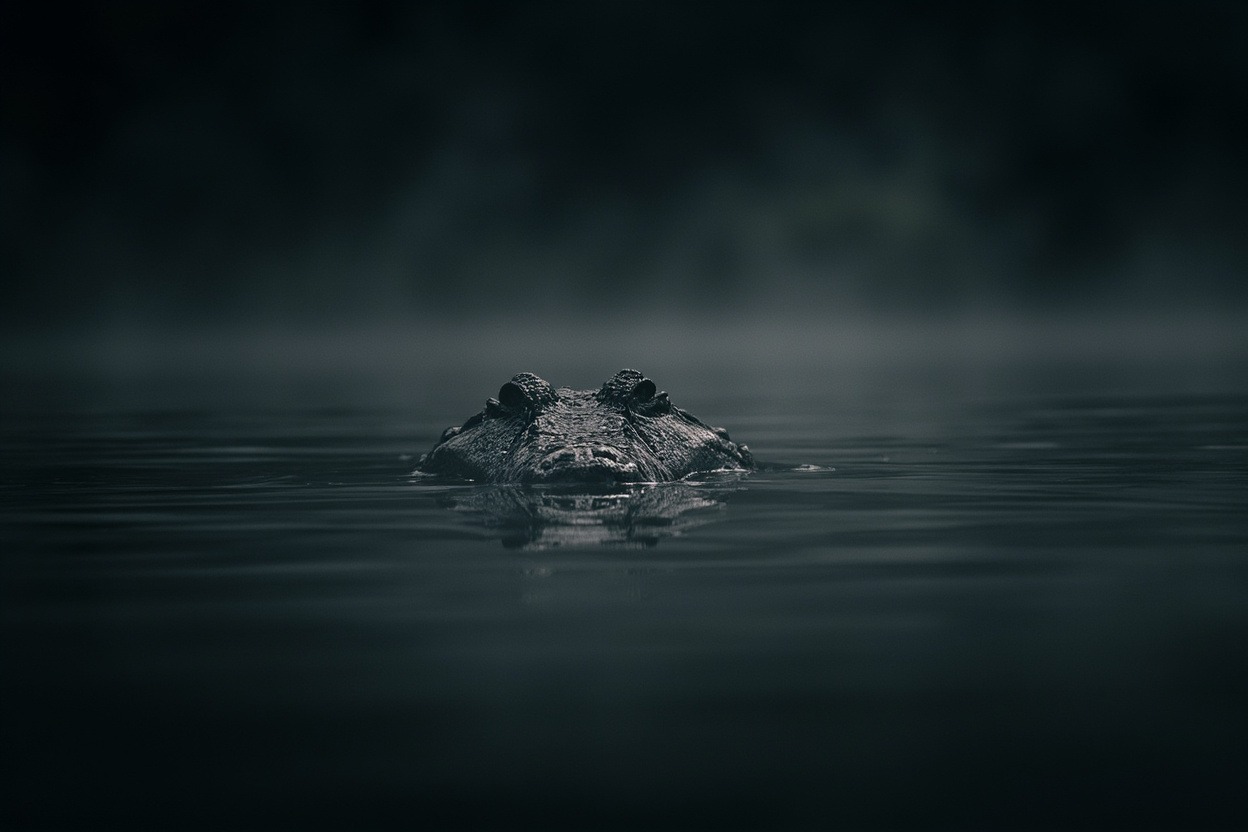 New Guinea Crocodiles Island Rivers 2 New Guinea crocodile resting partially submerged in murky river water