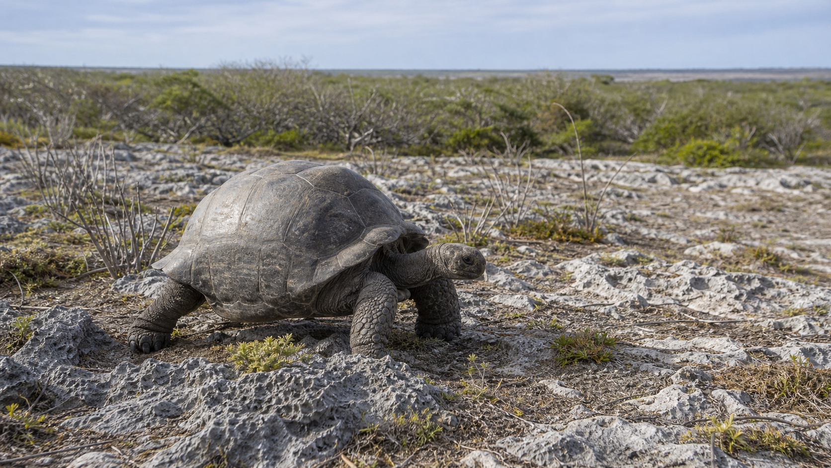 Aldabra Giant Tortoises: Ancient Endemics 4 Aldabra giant tortoise in natural scrub habitat