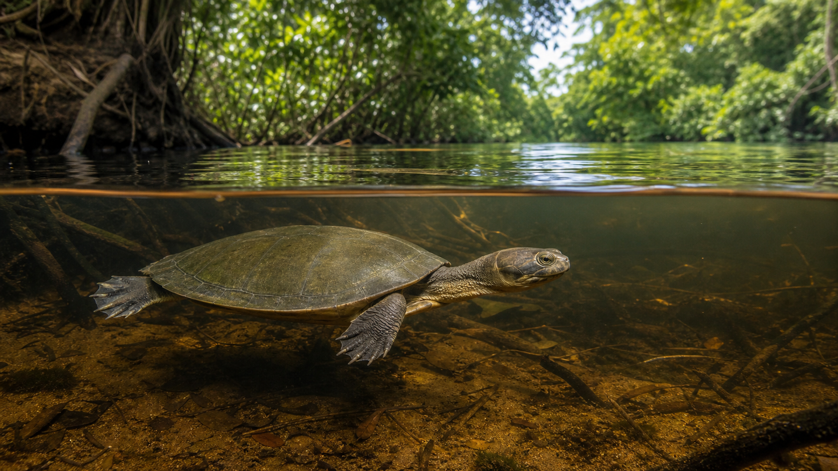 River Turtles of the Amazon Basin 6 South American river turtle in an Amazon tributary