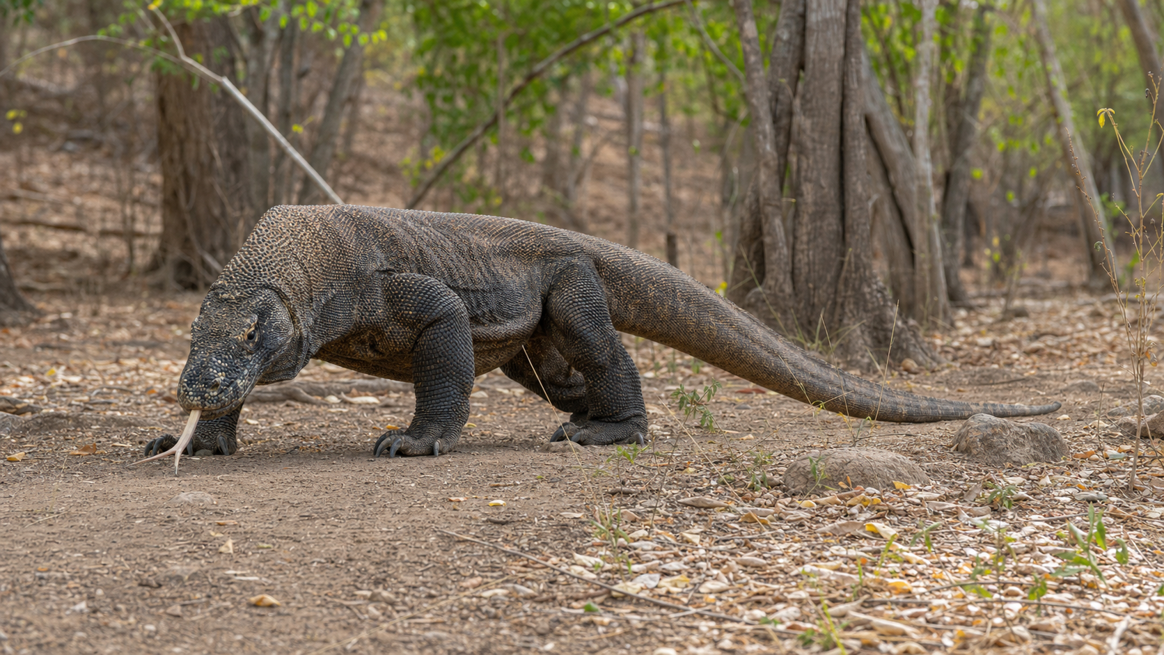 Protecting Komodo Dragon Habitat 3 Komodo dragon scenting the ground with its tongue