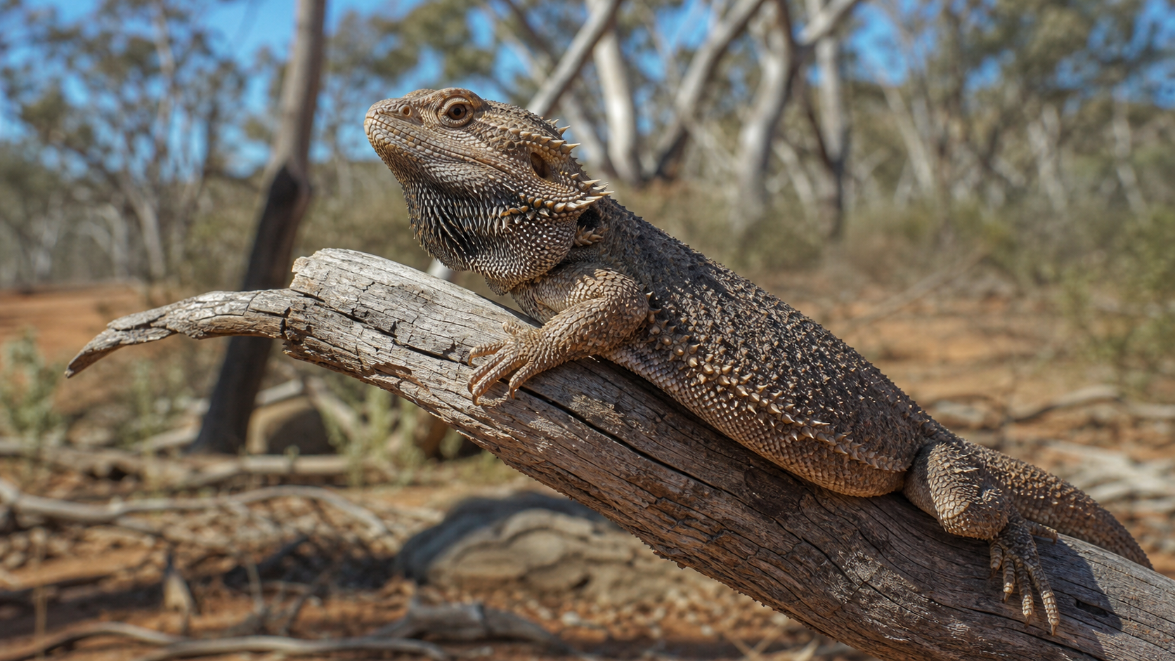 Central Bearded Dragons: Signals, Habitat and Care 3 Bearded dragon in Australian arid woodland