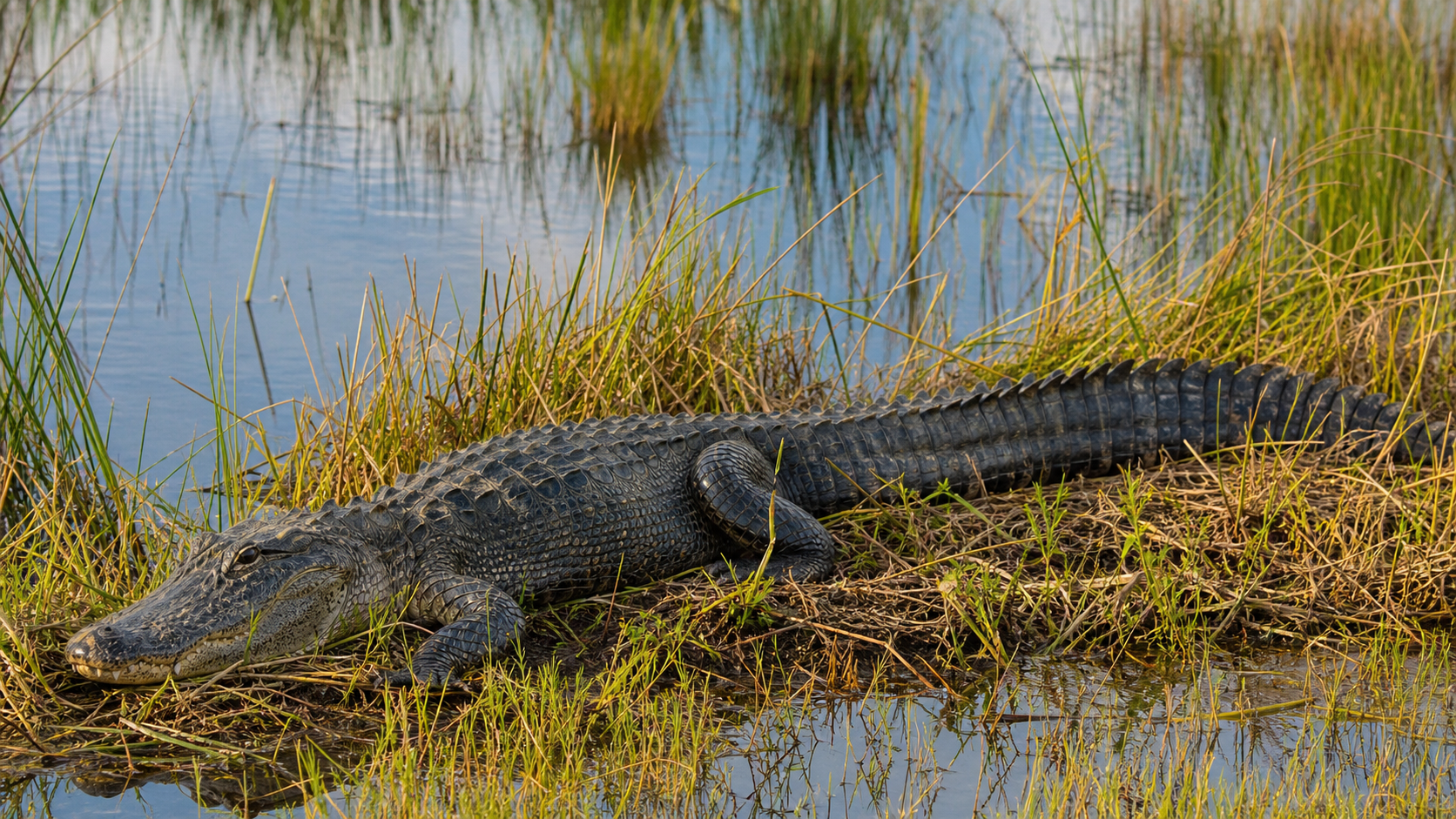 Reptiles of the Everglades: Wetlands, Wildlife and Change 3 American alligator in Everglades sawgrass