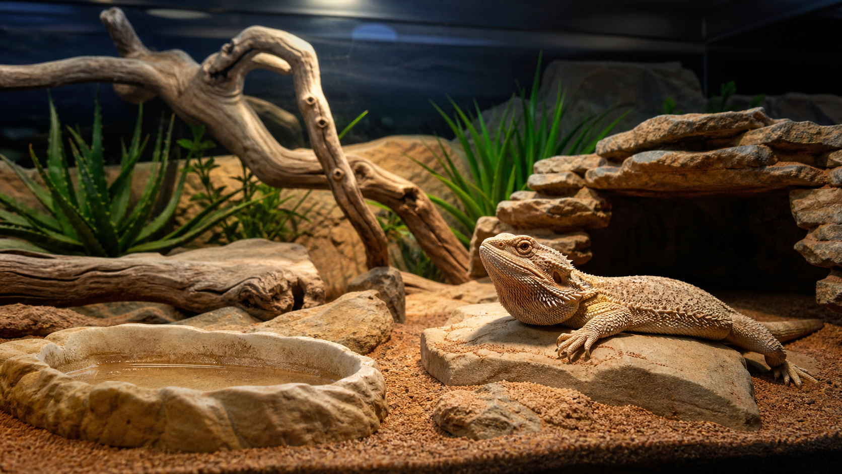 Well-maintained reptile enclosure interior