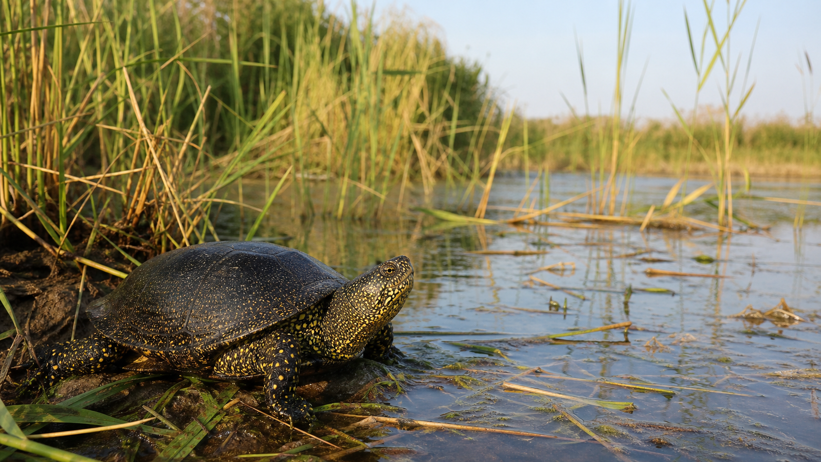 European pond turtle in a Camargue wetland