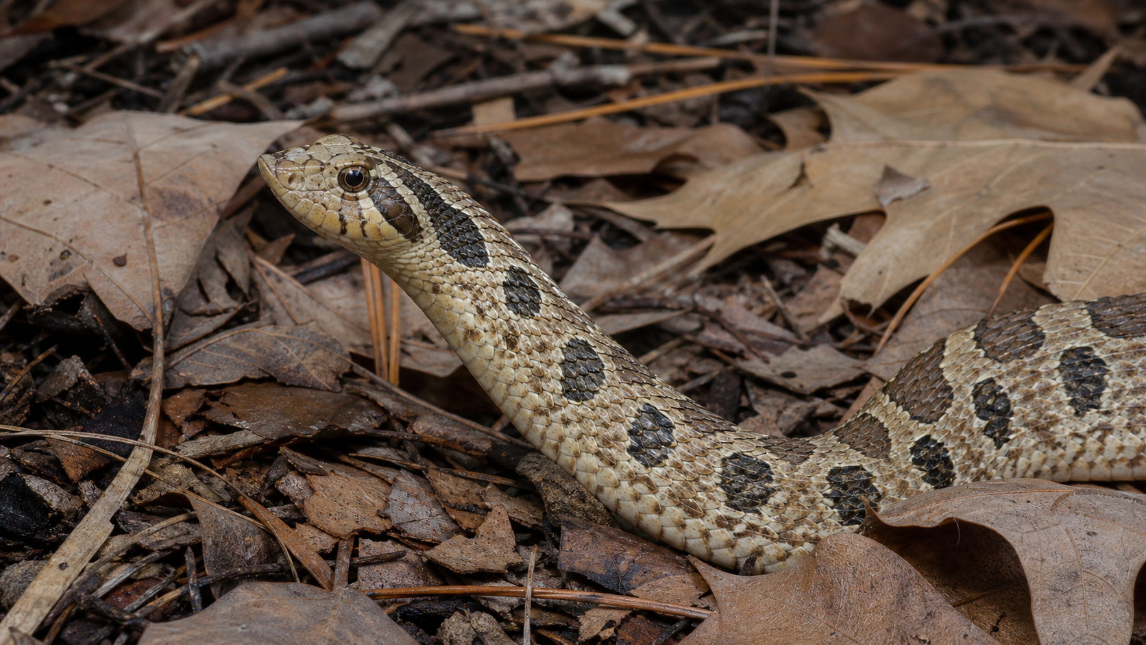 Hognose Snakes: Defensive Displays and Thanatosis 5 Eastern hognose snake in leaf litter with head raised