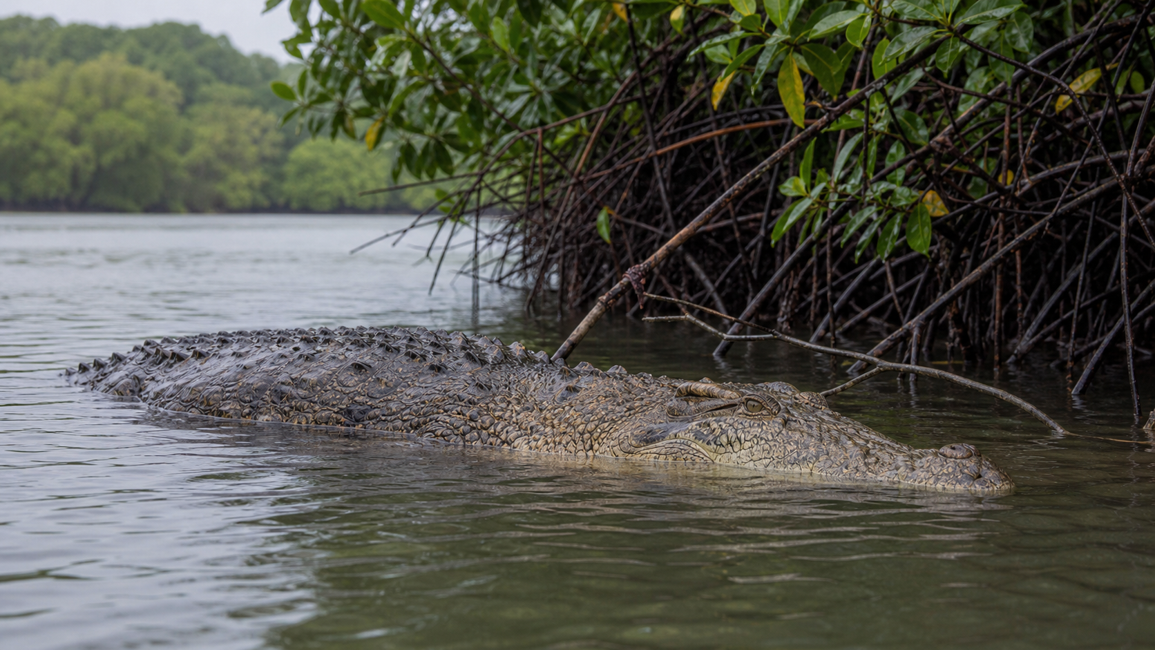 Estuarine crocodile in a tropical mangrove estuary