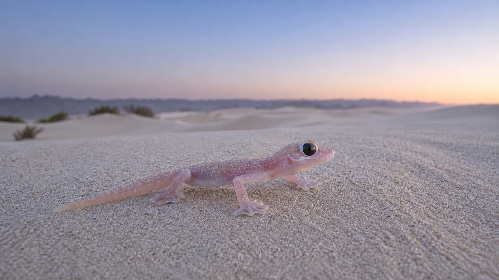 Namib Web-footed Geckos of Coastal Dunes 3 Namib web-footed gecko on pale coastal dune sand