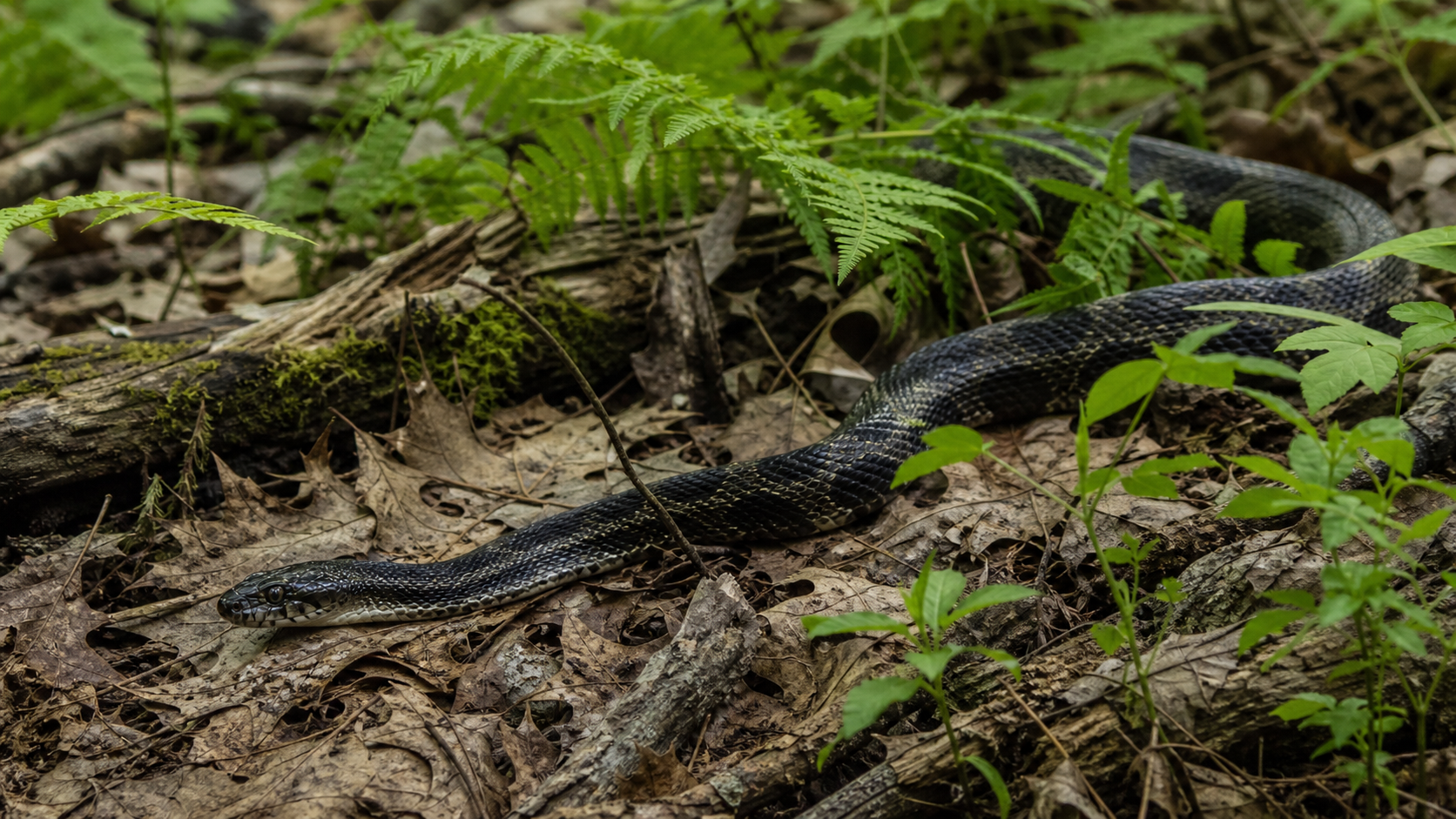 North American Rat Snakes: Rodent Hunters 5 Nonvenomous rat snake moving through leaf litter