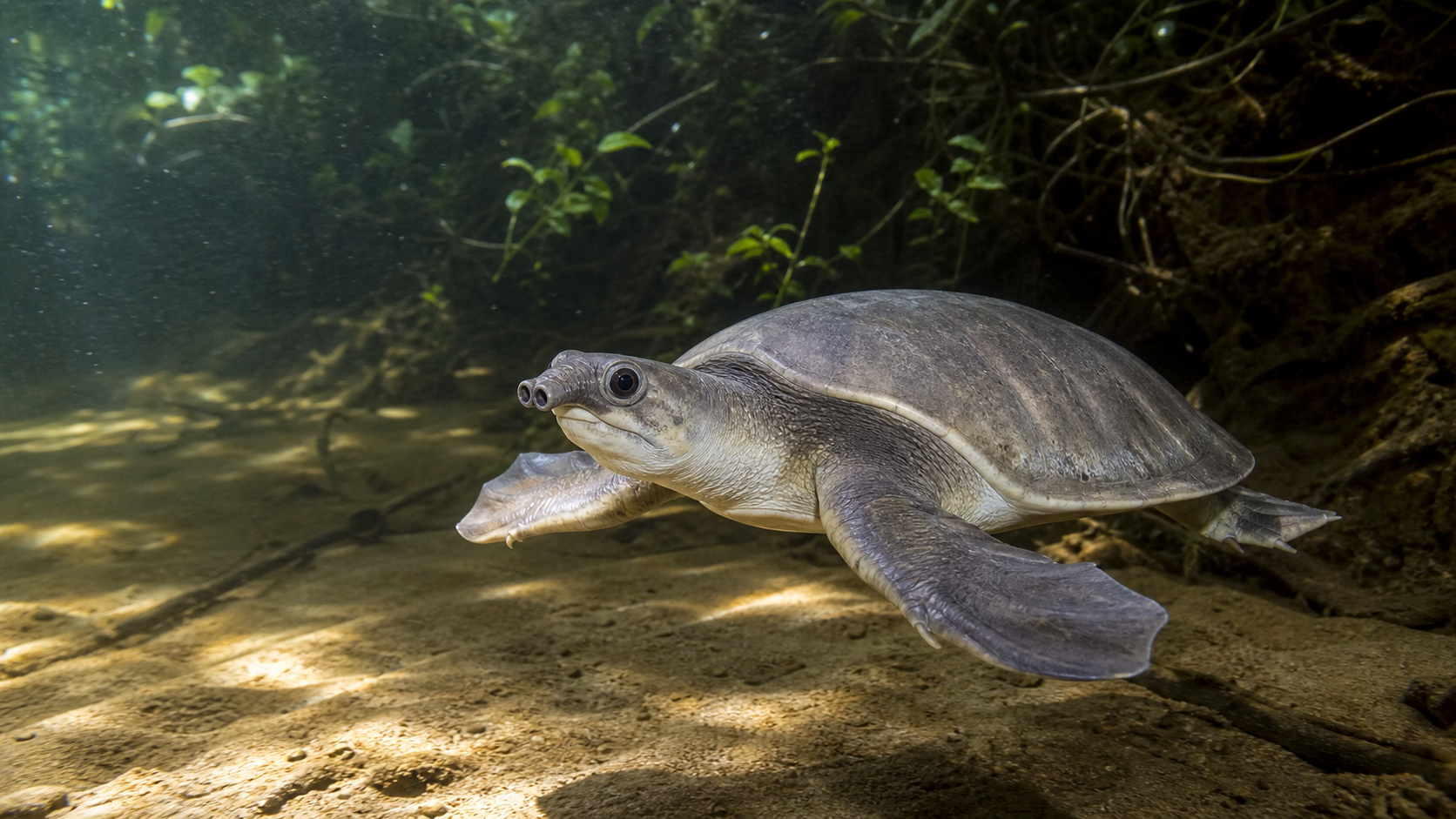 Pig Nosed Turtles New Guinea Rivers 5 Pig-nosed turtle in clear tropical freshwater