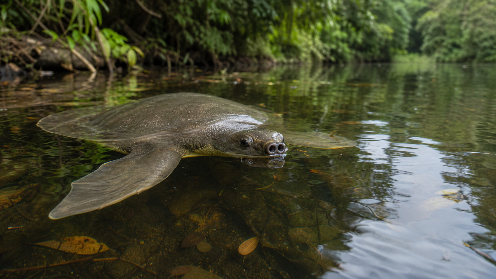 Pig Nosed Turtles New Guinea Rivers 6 Pig-nosed turtle showing its fleshy snout