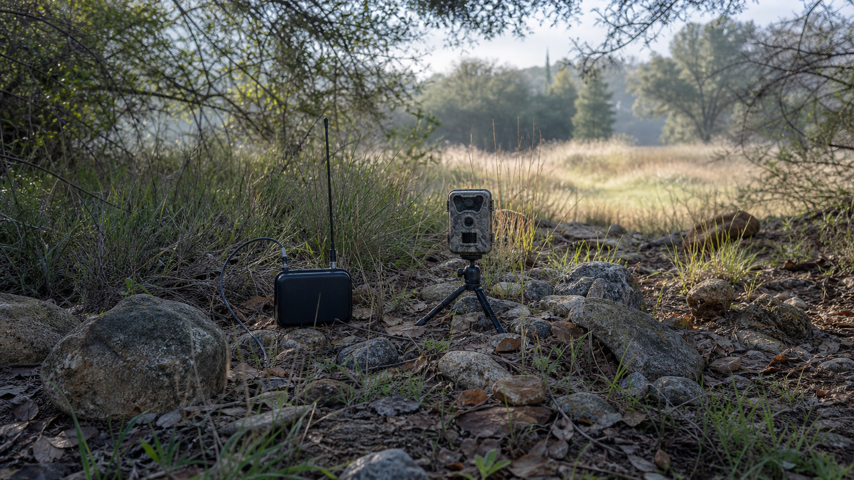 Conservation field monitoring equipment used near native reptile habitat