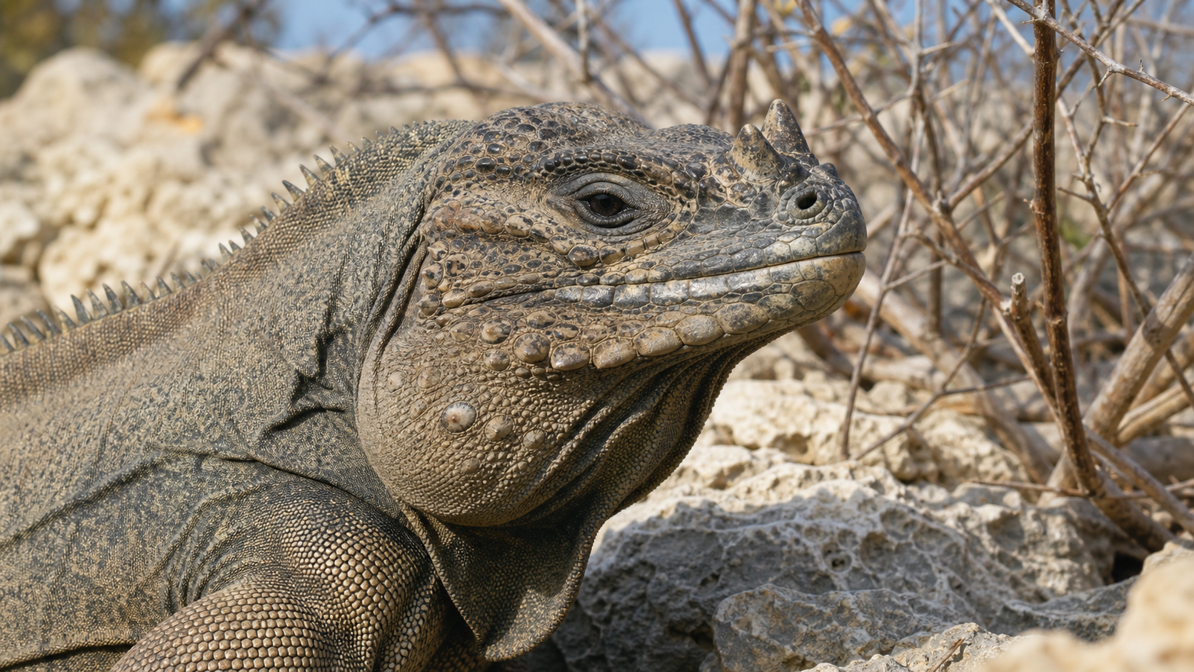 Rhinoceros Iguanas and Their Horn-like Scales 1 Rhinoceros iguana showing facial horn-like scales