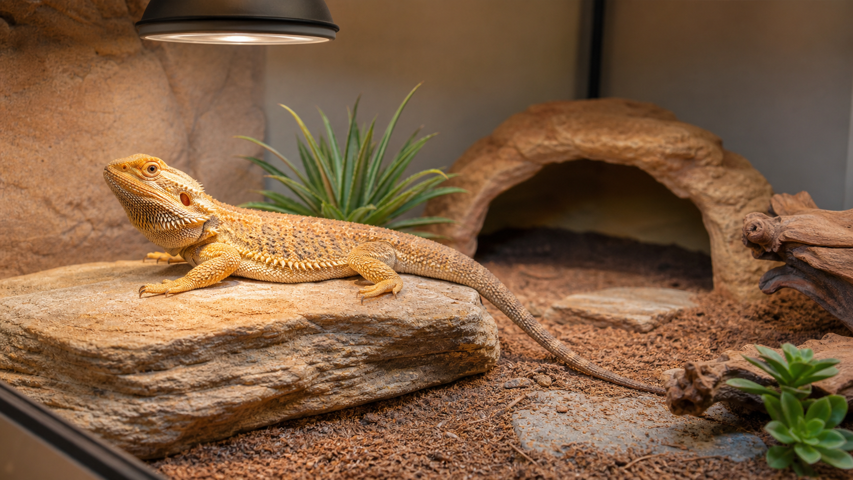 Seasonal Light Cycles for Pet Reptiles 5 Healthy bearded dragon in a species-appropriate lit enclosure