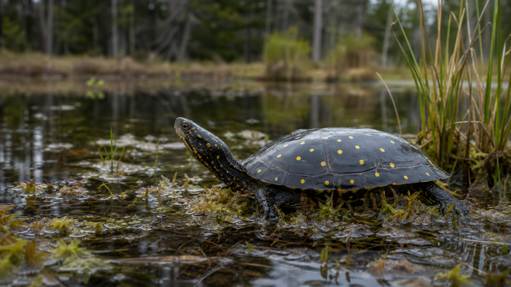 Spotted Turtles: Dappled Wetland Specialists 1 Spotted turtle in a shallow northeastern wetland