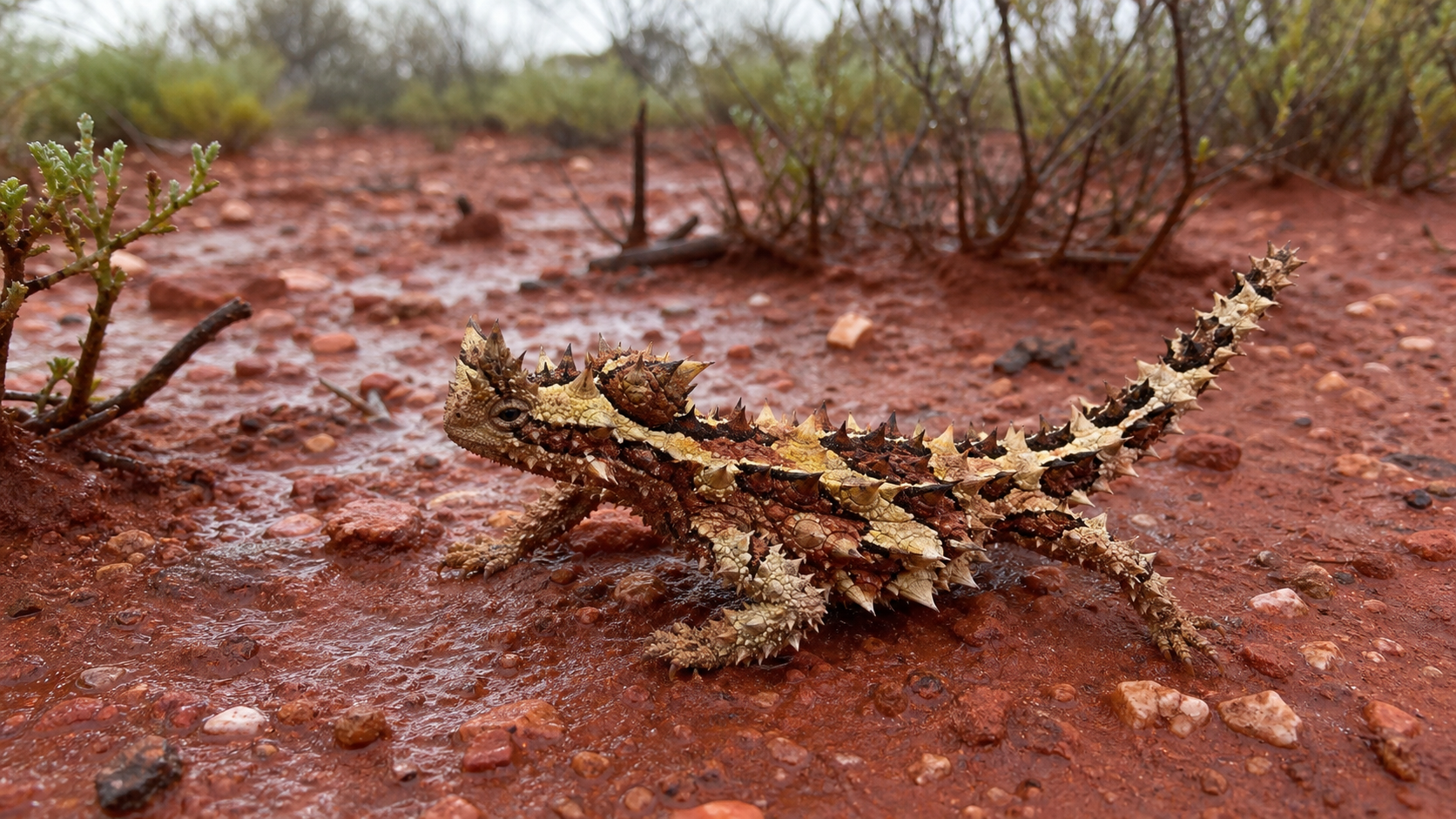 Thorny Devils of Arid Australia 5 Thorny devil on damp red sand after light rain