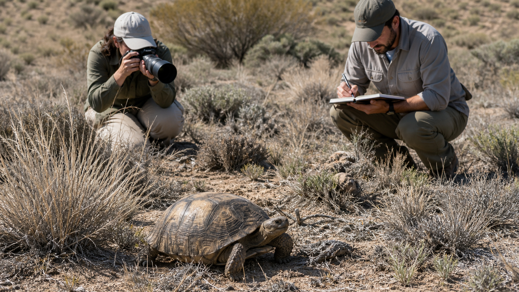 International Reptile Conservation Collaborations 5 Conservation field team documenting a tortoise without handling it